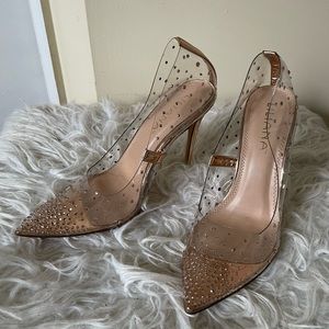 Clear Pointy Toe Pumps (Rose Gold)